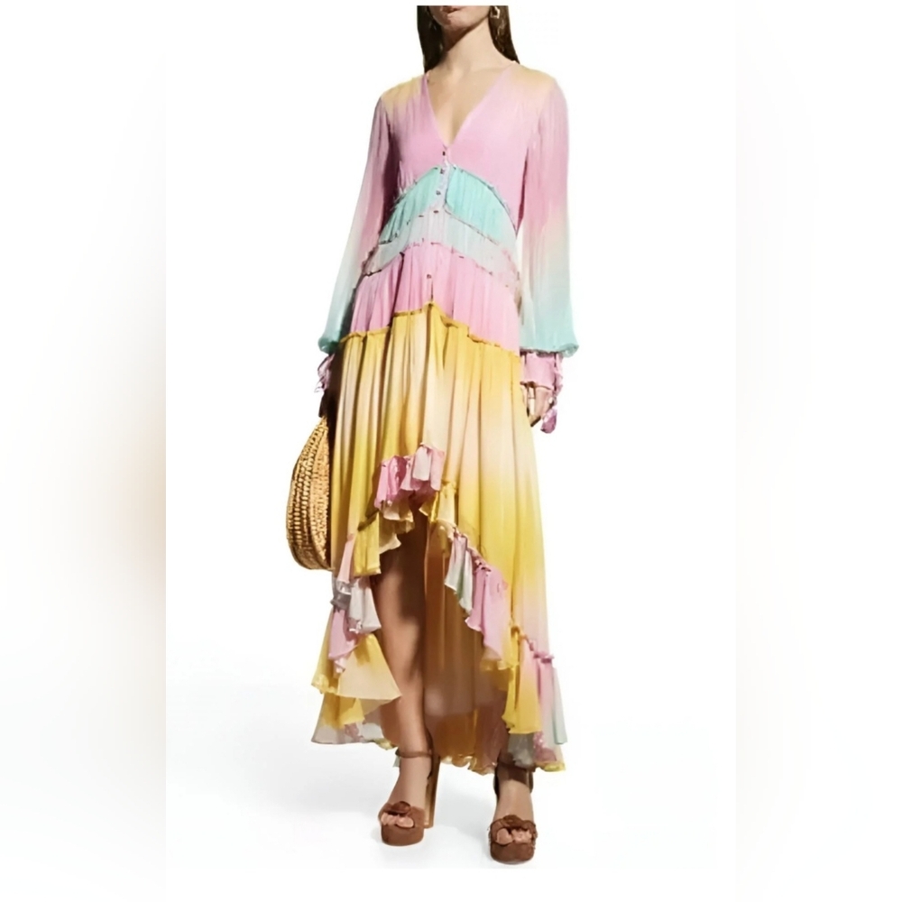 Rococo Sand Metallic Ombré Tiered Maxi Dress - Size Medium Rococo Sand - Picture 2 of 8